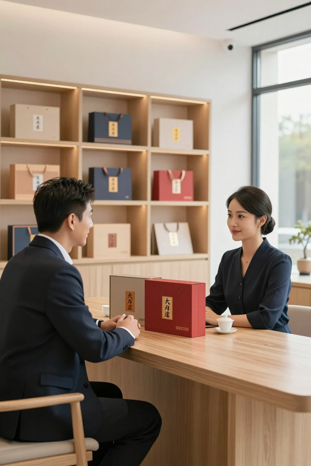 茶店凤姐同酒楼刘总谈20-30份商务礼盒
