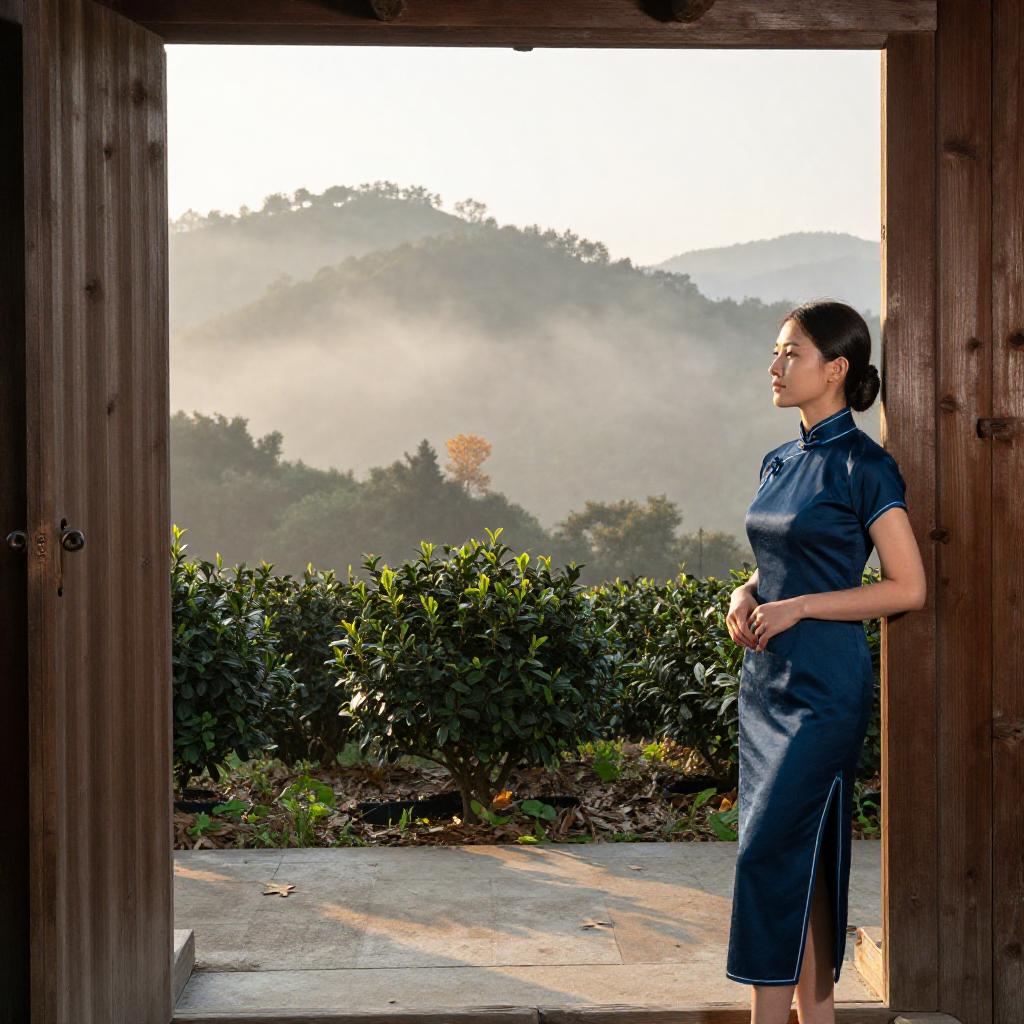 清晨凤凰山雾景 阿凤姐推开茶厂木门