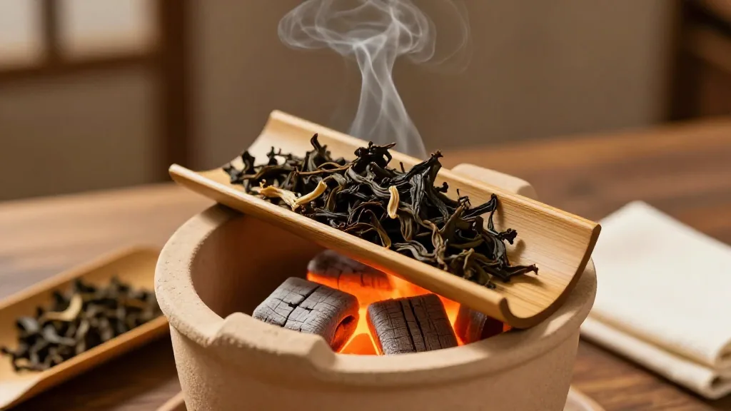 炭炉上烘茶提香，满屋子熟果香