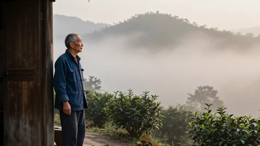 福伯站在茶寮边，像一株老茶树