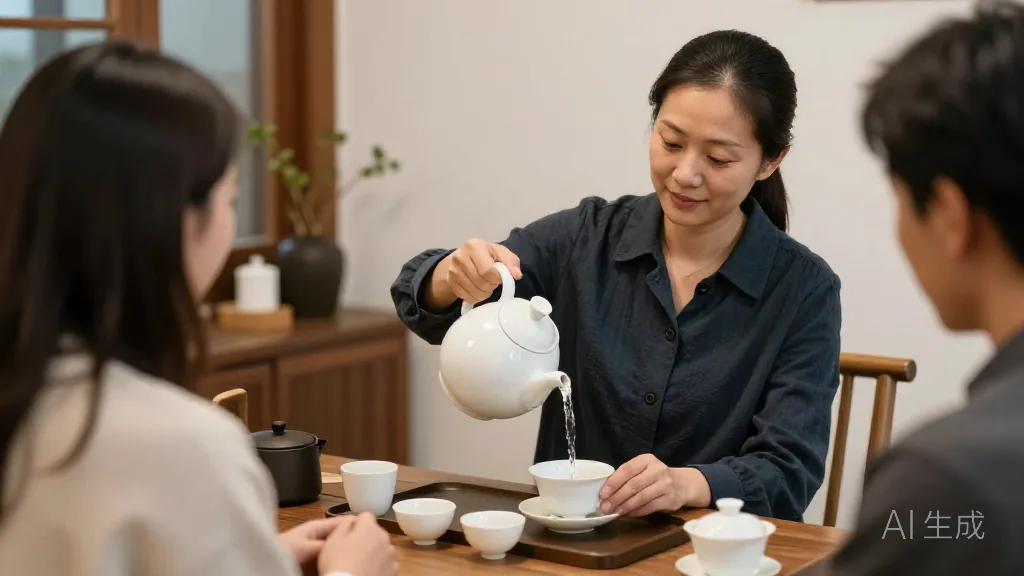 一边续水一边讲：茶还是那泡茶